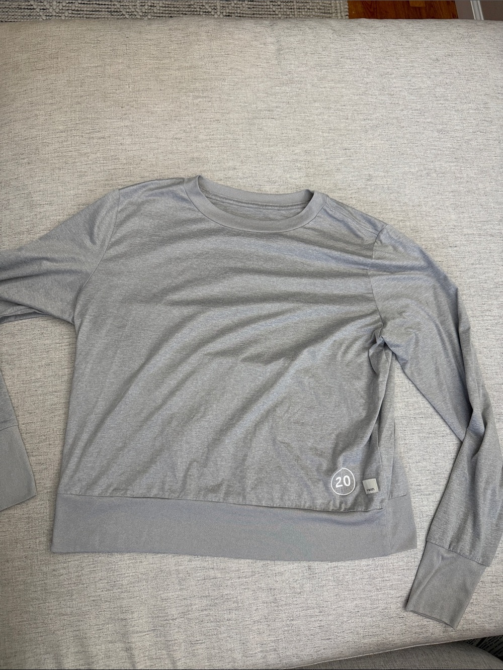 Vuori Heather Gray Crewneck Sweatshirt with Patch Detail